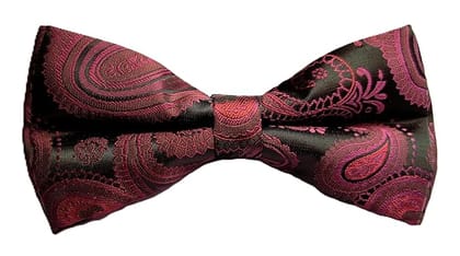 VOICI Men's Velvet & Satin oversized Bow & Pocket Square Tie Black Color Free Size best for Tuxido dinner jackets - Black & Maroon Paisley
