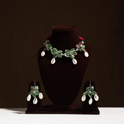 Green - Fabart Phool Kali Shell Choker Necklace Set 02