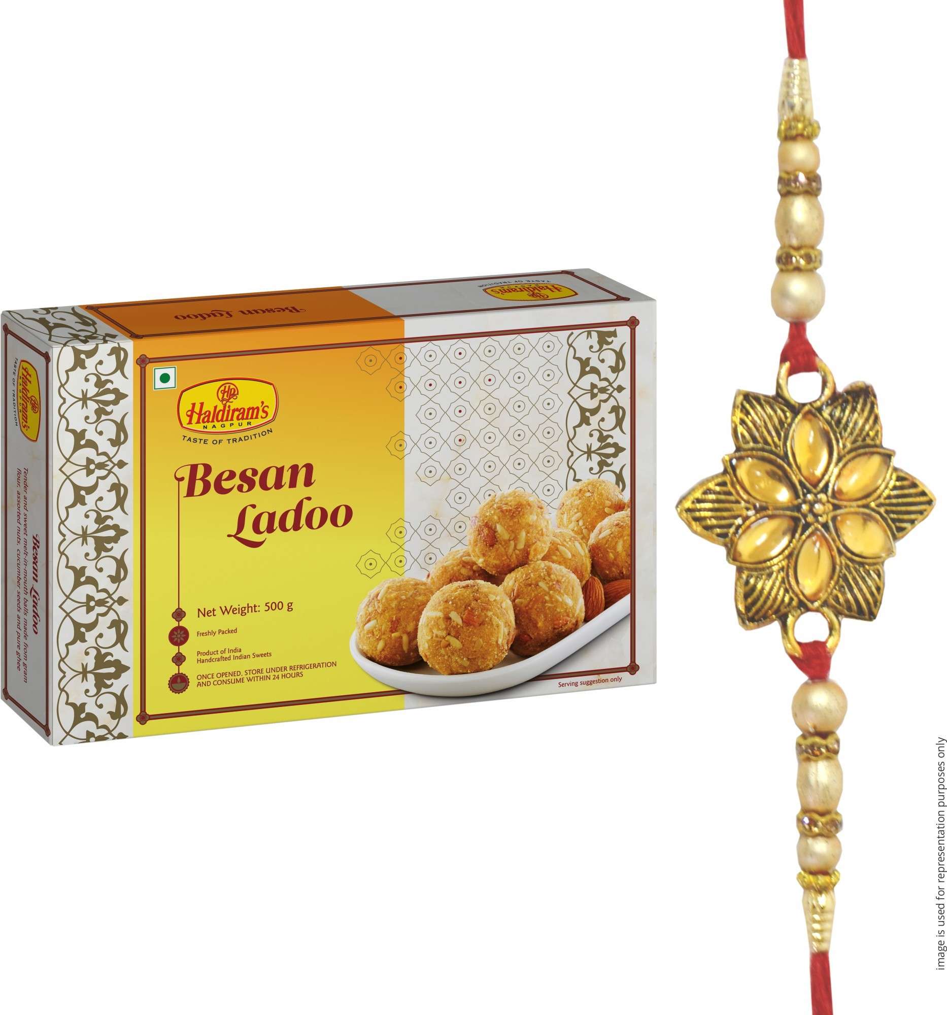 Haldiram's Nagpur Besan Ladoo 500g with Rakhi Assorted Gift Box (Multicolor)