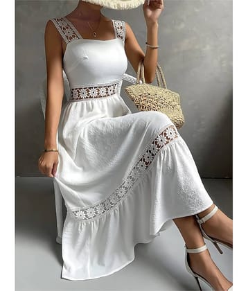 ZELZIS Women Crepe Crochet Maxi ( White )