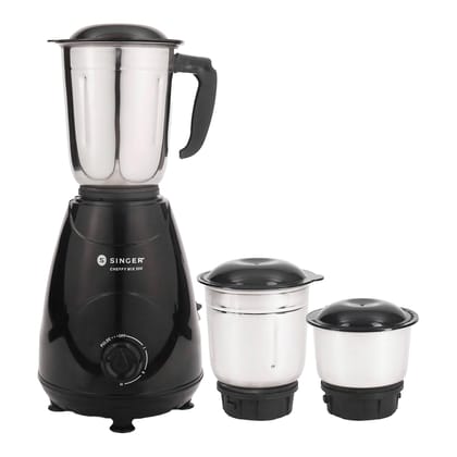 SINGER Cheffy Mix Mixer Grinder | Sleek Design | 3 Stainless Steel Jars (Liquidizing Jar 1000ml, Grinding Jar 800ml, Chutney Jar 300ml) | 3-Speed Control with Incher | 500W | 2-Years Warranty SINGER Cheffy Mix Mixer Grinder | Sleek Design | 3 Stainless S