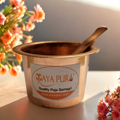 MAYAPURI Panchpatra Puja Set | Pure Copper Panchpatra with Achmani Spoon & Copper Plate | Tamrapatra Bhog Thali | Panchapathiram Uthirani Achaman Tarbhana Pooja Thali Set