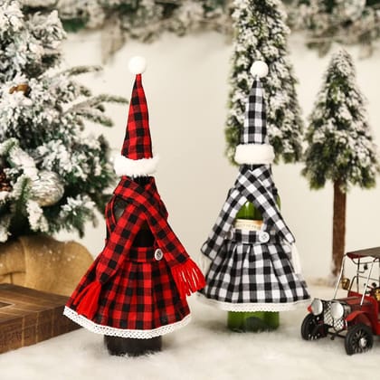 Set of 2 Wine bottle cover 1Pcs Christmas Decorations Plaid Skirt Set Wine Set Beer Bottle Set Bar Table Atmosphere Black Set of 2 Wine bottle cover 1Pcs Christmas Decorations Plaid Skirt Set Wine Set Beer Bottle Set Bar Table Atmosphere Black