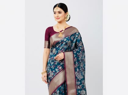 Mangalgiri Silk Floral Blue