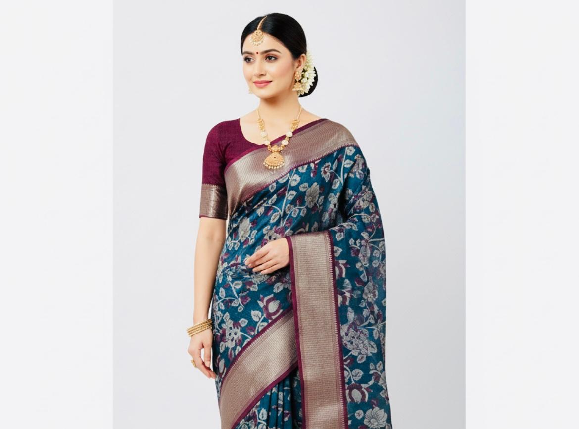 Mangalgiri Silk Floral Blue