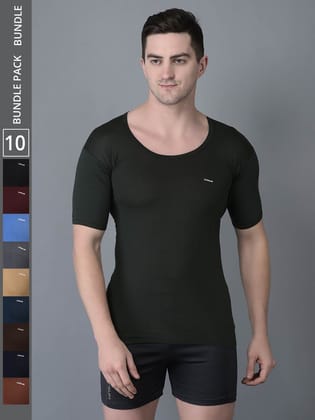 Men's Assorted Pack of 10 Solid Combed Cotton Shrinkless Vest