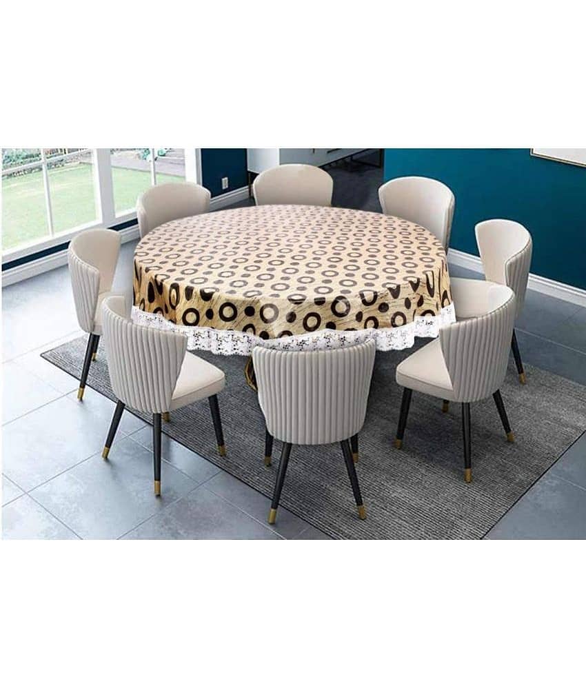 Printed PVC 4 Seater Round Table Cover ( 152 x 152 ) cm Pack of 1 Beige