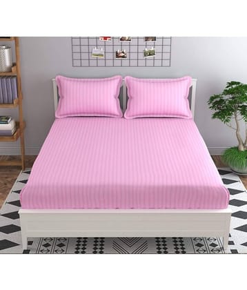 MAHALUXMI COLLECTION Microfibre Vertical Striped 1 Bedsheet with 2 Pillow Covers - Peach