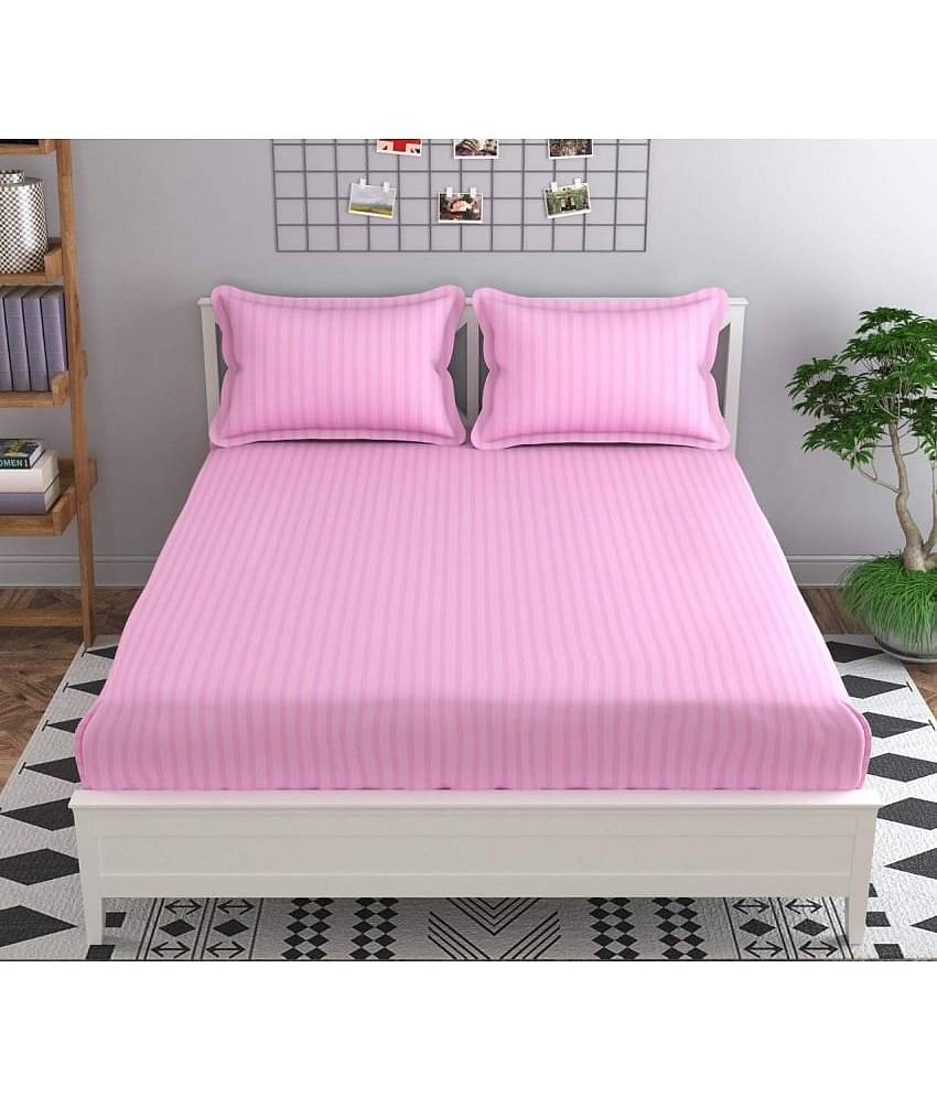 MAHALUXMI COLLECTION Microfibre Vertical Striped 1 Bedsheet with 2 Pillow Covers - Peach