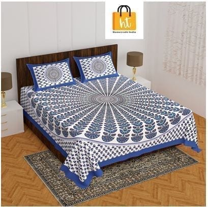 The Bedsheet Adda Standard Queen Size Pure Cotton Jaipuri Printed Economic Double Bedsheet with Two Pillow Covers- ARTICLE-1044