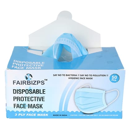 FAIRBIZPS Fabric Disposable Face Mask with Nose Clip (Blue, Pack of 50), 3 Ply Mask, Suitable for Home, School, Office and Outdoors Pack of 2