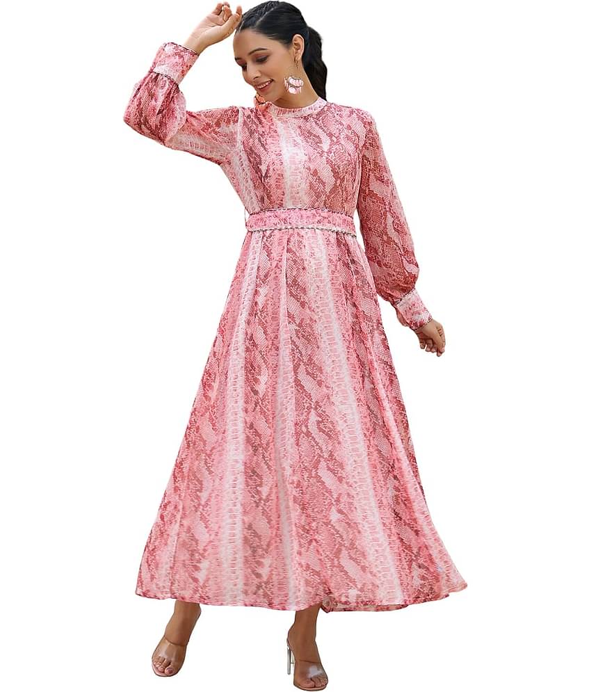 Juniper Women Chiffon Printed Fit & Flare Dress ( Peach )