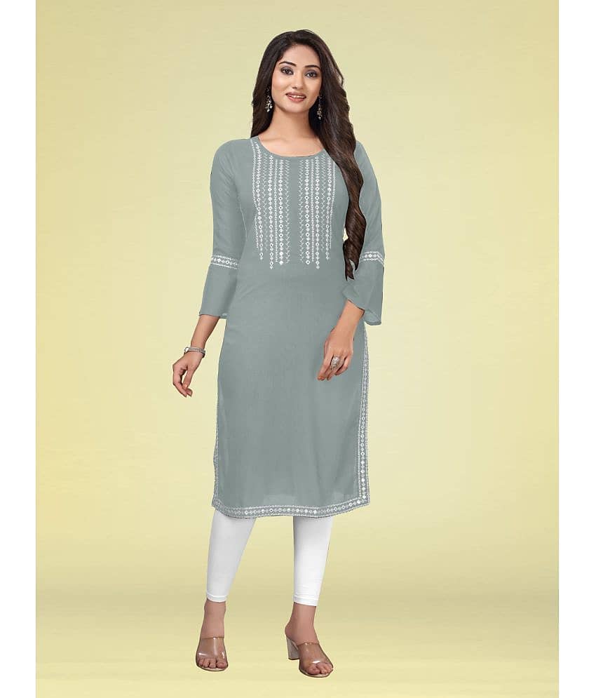 Kapadia - Grey Rayon Women's Straight Kurti ( Pack of 1 )