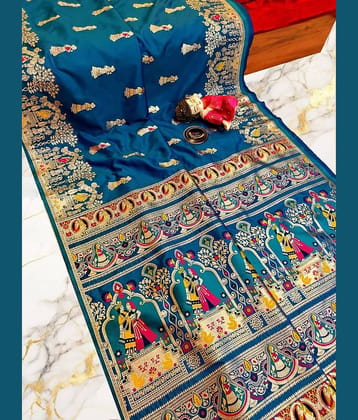ISARA Art Silk Solid Baluchari Saree With Unstitched Blouse Piece ( Rama )