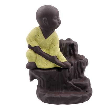 Karate Style Monk Buddha Idol Smoke Backflow Cone Incense Holder Decorative Showpiece With 10 Backflow Incense Cone