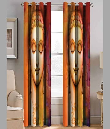 BELLA TRUE  Set of 2 Window Digital Printed Eyelet Polyester Multi Color Curtains ( 151 x 113 cm )
