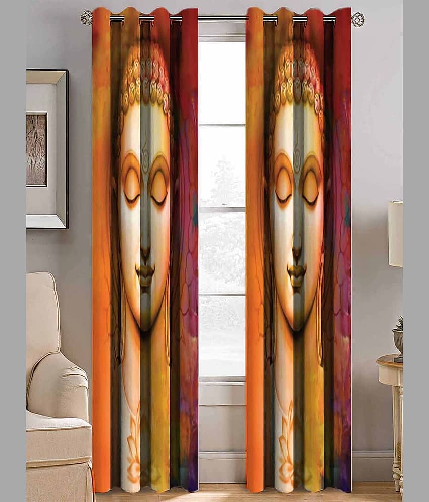 BELLA TRUE  Set of 2 Window Digital Printed Eyelet Polyester Multi Color Curtains ( 151 x 113 cm )