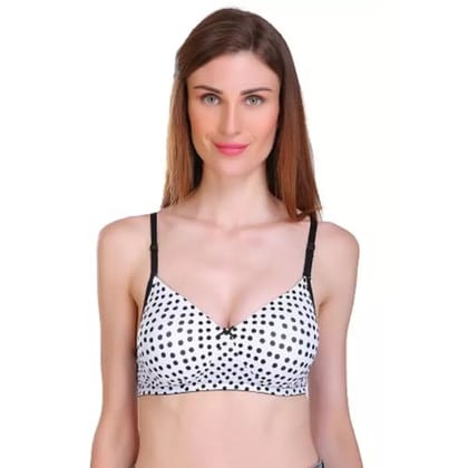Gracewell Cotton Blend White Polka Dot Full Coverage Seamless Bra (34B)