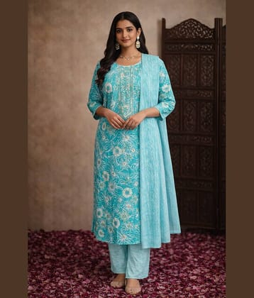 Aarika Women Cotton Printed Straight Kurti With Pants ( Green )