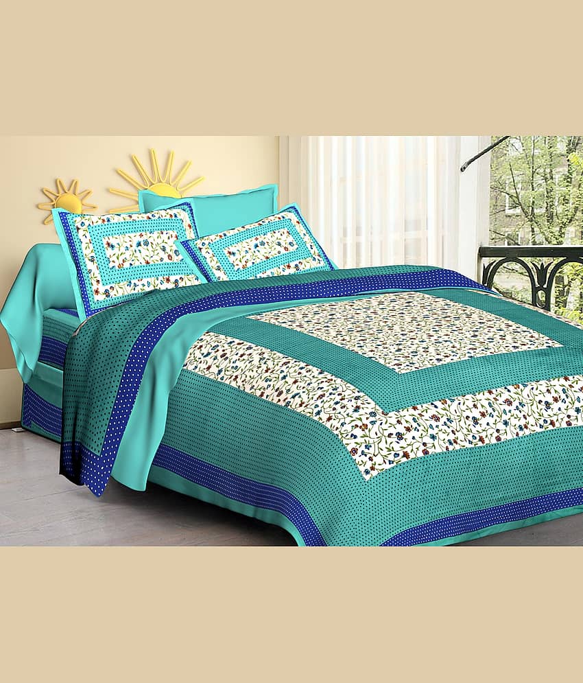 PETROSOLY Cotton 1 Double Queen Bedsheet with 2 Pillow Covers ( Green )