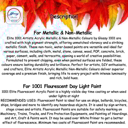 1001 Elite Artists Acrylic Colors Sets Combo - Metallic 12X50ml, Non-Metallic 12X50ml, Fluorescent 12X50ml, | For Art Craft & Paint Work | Multicolours | MultiSurface 1001 Elite Artists Acrylic Colors Sets Combo - Metallic 12X50ml, Non-Metallic 12X50ml, Fluorescent 12X50ml, | For Art Craft & Paint Work | Multicolours | MultiSurface