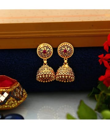 VIVASTRI Golden Jhumki Earrings ( Pack of 1 ) - Golden