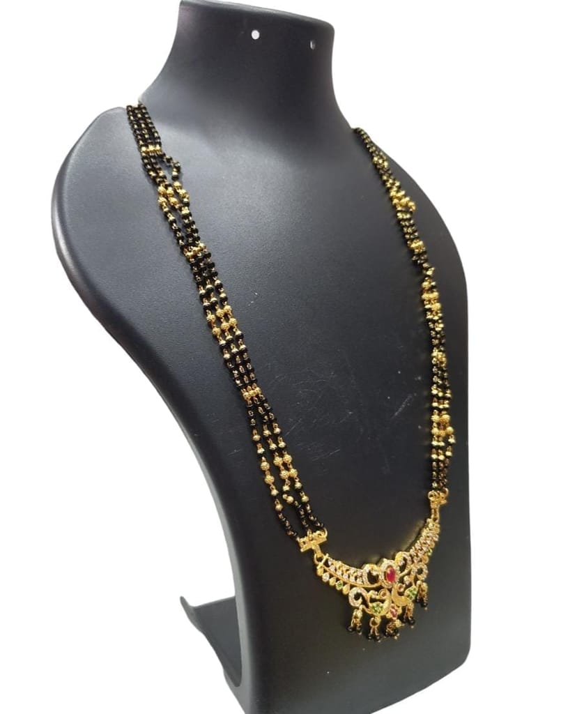 Black Beads Mangalsutra with Gold Plated Pendant for Women