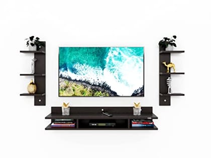 DAS Florian Engineered Wood Wall Mount TV & Entertainment Unit Stand with Wall Shelves Flowery Wenge Finish- Ideal for Up to 43" Screen