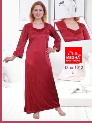 Satin Plain Night Gown Longsleeve Fancy