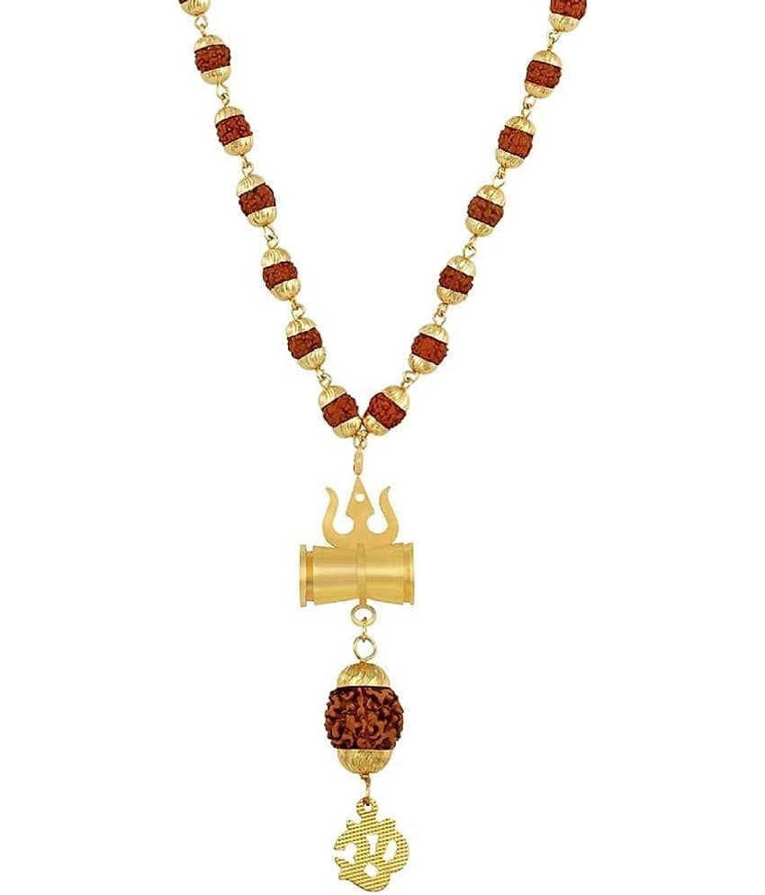 PAYSTORE Shiv Shakti Trishul Damru ,Om Locket Yantra Pendant Energized 5 Faced Mukhi Rudraksh Shiv Shakti Kavach With gold plated cap mala for Men