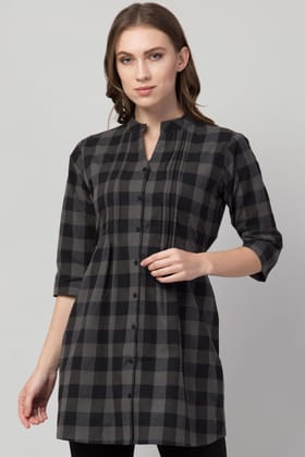 Hive91 Womens Cotton Checkered White Short Tunics XXL
