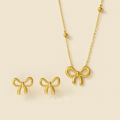 18Kk Gold Plated Bow Chain With Earring