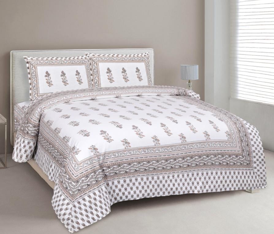 3001-Hometrade India-Standard King Size (90*108 Inches) Double Bedsheet With 2 Pillow Cover-RJ-14-Jaipur lining-3589