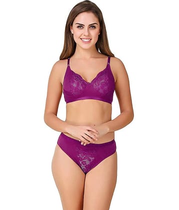 TCG Cotton Lycra Women's Bra & Panty Set ( Purple )