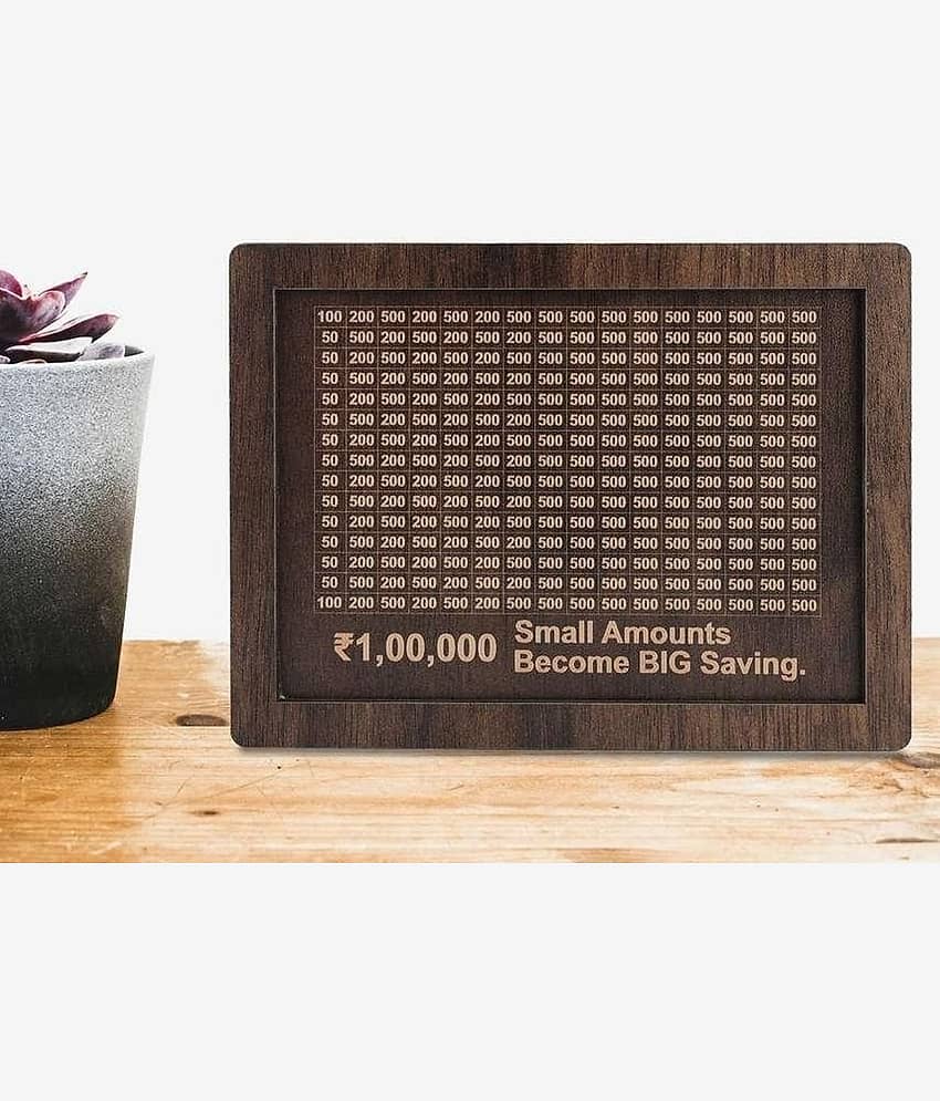 Wooden Piggy Money Bank Saving Box With Saving Target Upto 1 Lakh (Brown)