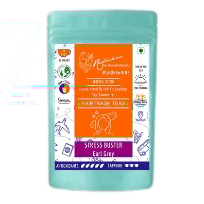 STRESS BUSTER Earl Grey Tea - Calm Mind & Improve Digestion (50 gm - Makes 25 Cups of Tea) by M/S RADHIKAS FINE TEAS AND WHATNOTS