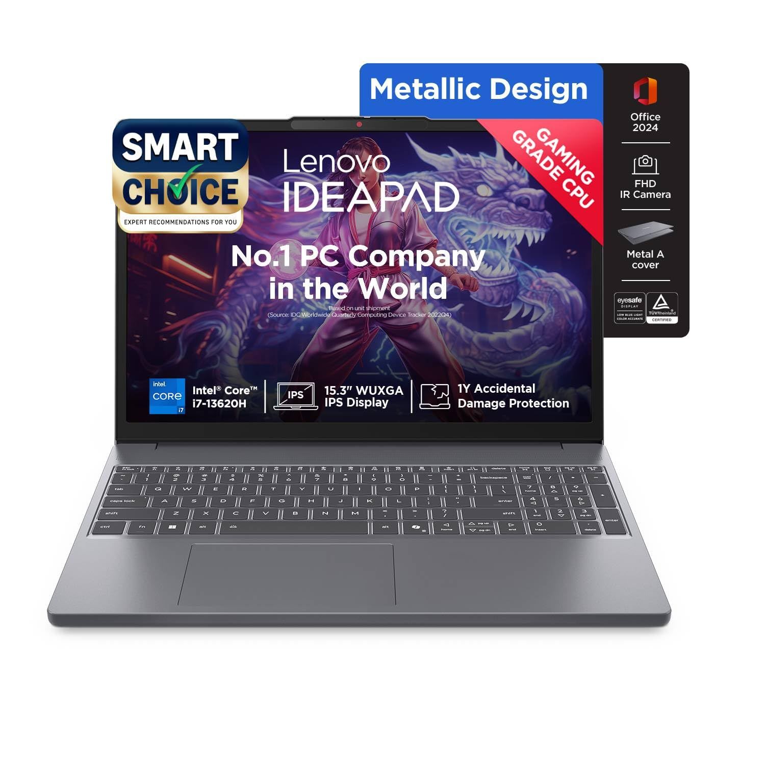 Lenovo Ideapad Slim 3, 13th Gen Intel Core i7 13620H, 16GB RAM, 512GB SSD, WUXGA IPS, 15.3"/38.8cm, Win 11, Office 2024, Top Metal Cover Grey, 1.6Kg, 83K100CJIN/S1IN, Backlit KB, Laptop Lenovo Ideapad Slim 3, 13th Gen Intel Core i7 13620H, 16GB RAM, 512G