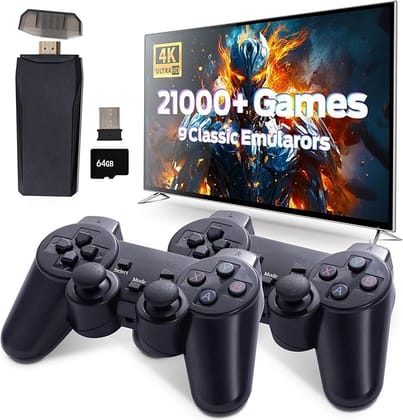 SMARTCAM Plug & Play Wireless Video Game 16 Bit TV Game Video Console Handheld Game Console Support 2 Players (Retro Built-in Games HD Quality) (Black)