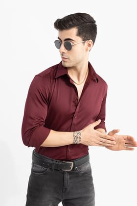 "Rich Earth: Maroon Popcorn Full Sleeve Shirt for Men by GlamaStitch"-S
