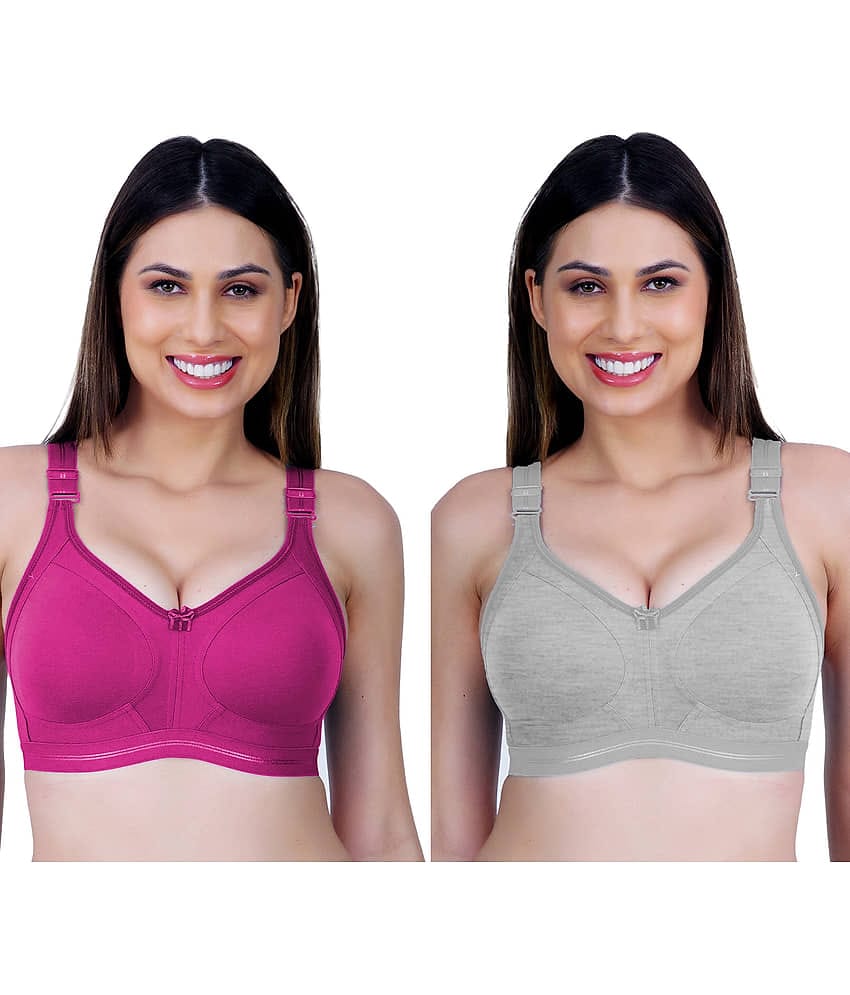 Ladyland Pack of 2 Cotton Blend Non Padded Everyday Bra For Women ( Multicolor )