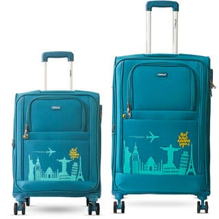 Timus Salsa 4 Wheel Teal Blue Trolley Suitcase Set of 2,22+26 inches Expandable Cabin and Check-in Luggage with inbuilt