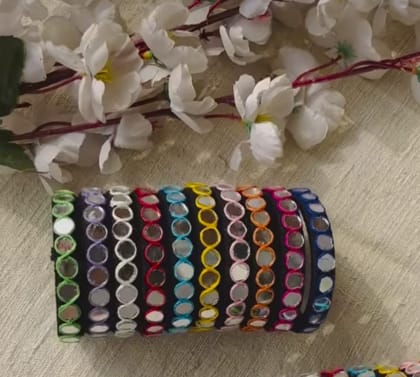 BLACK HAND CRAFTED AND MULTI-COLORED MIRROR WORK BANGLES FOR EVERY TRADITIONAL EVENTS Size 2.6