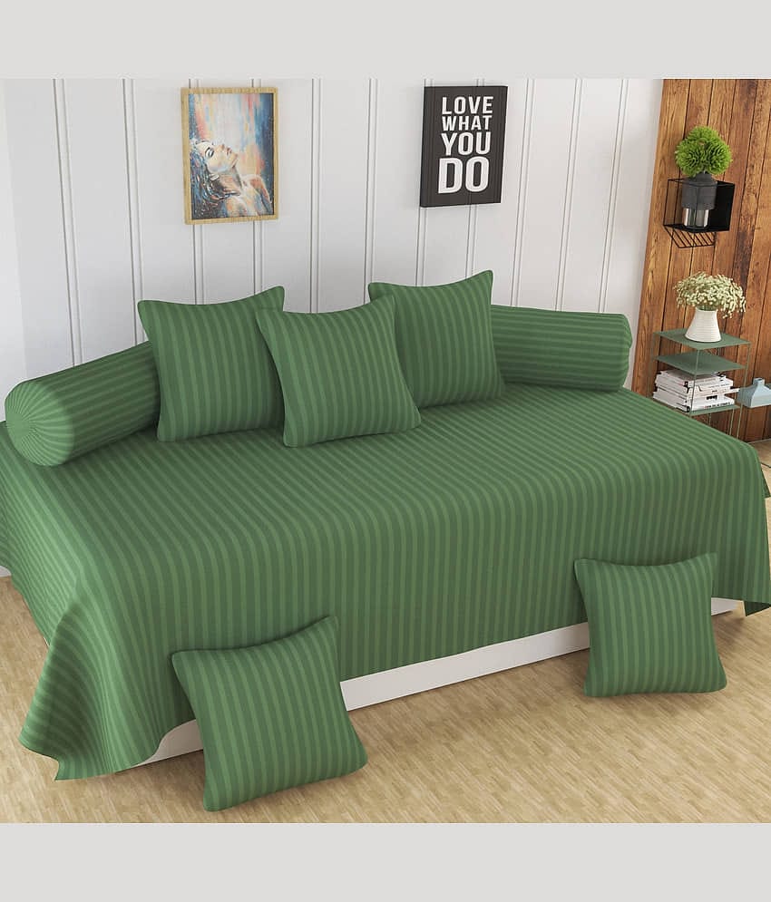 Homefab India Cotton Solid Diwan Set 8 Pcs - Green