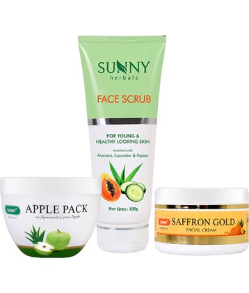 SUNNY HERBALS Saffron Cream, Apple Pack & Face Scrub & Exfoliators 100 gm