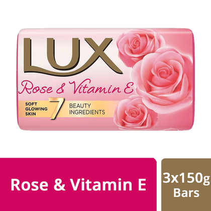 Lux Rose & Vitamin E Soap Bar, For Soft Glowing Skin With 7 Beauty Ingredients, 150 G (Pack Of 3)