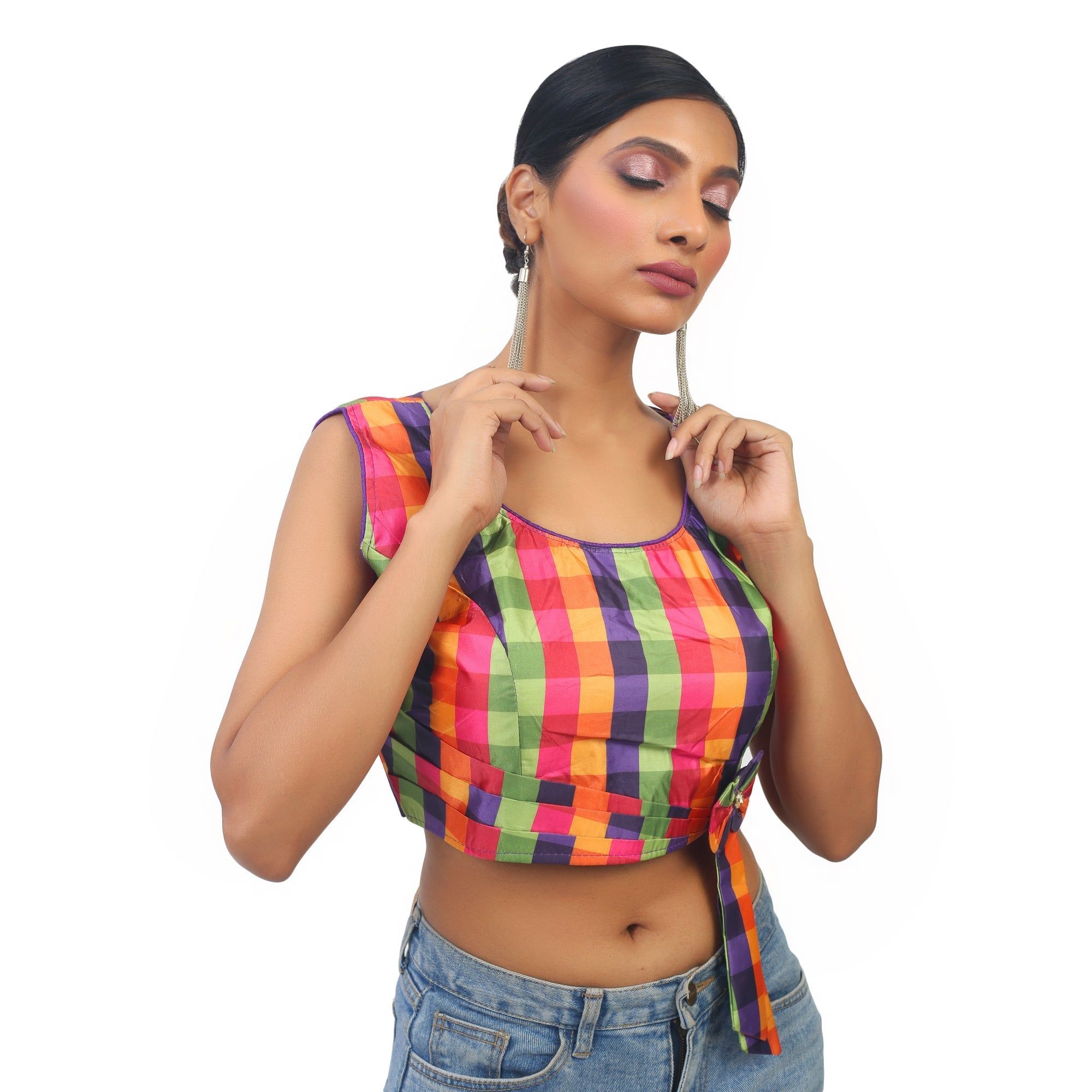 TheHangr Check Print Multicolour Silk Blouse -  32