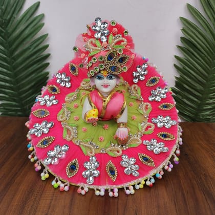Pista -Pink double frill Heavy Dress for laddu gopal ji with pagdi-0