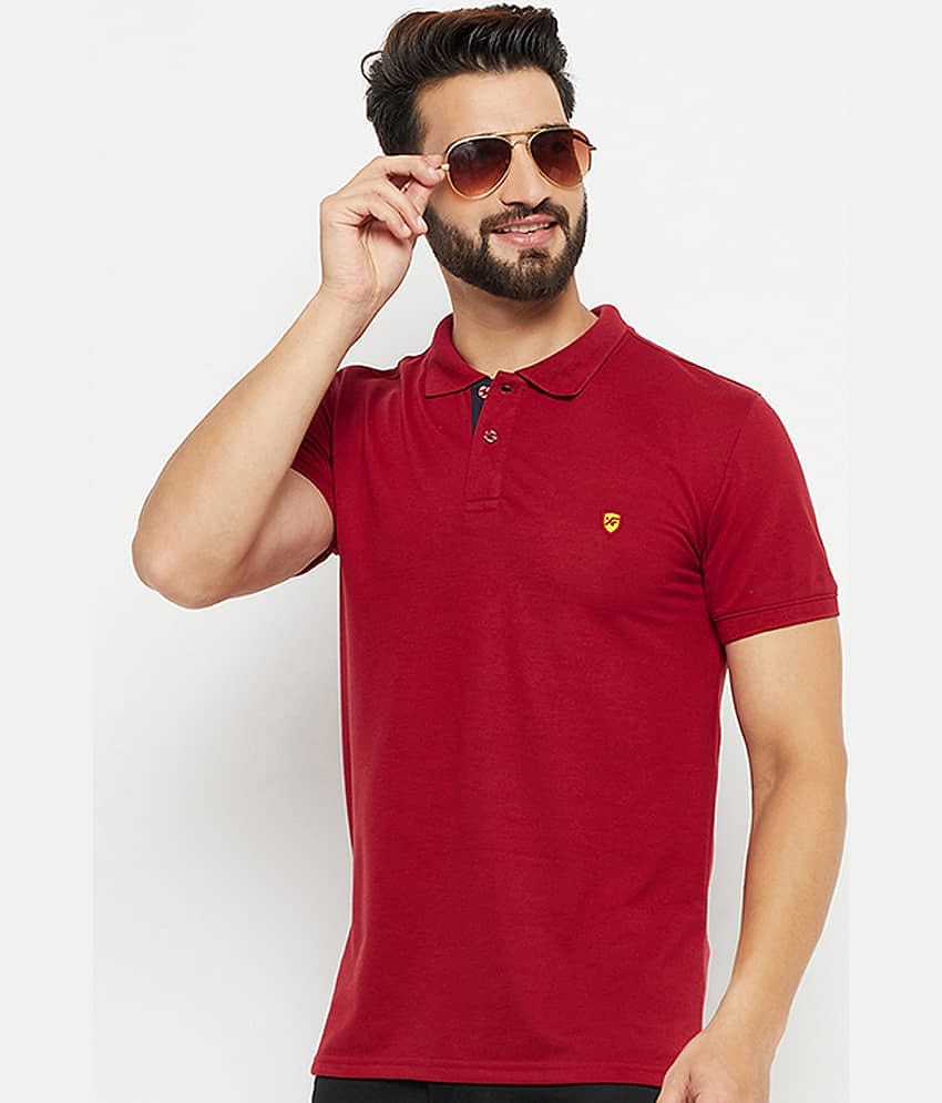 XFOX Pack of 1 Cotton Blend Regular Fit Solid Half Sleeves Men's Polo T Shirt ( Burgundy )