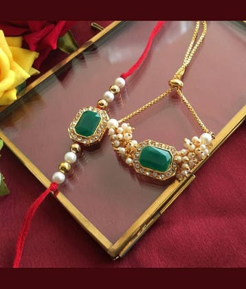 THRIFTKART Bhaiya Bhabhi Rakhi Multicolour STON WITH American Diamond BHAIYA BHABHI RAKHI