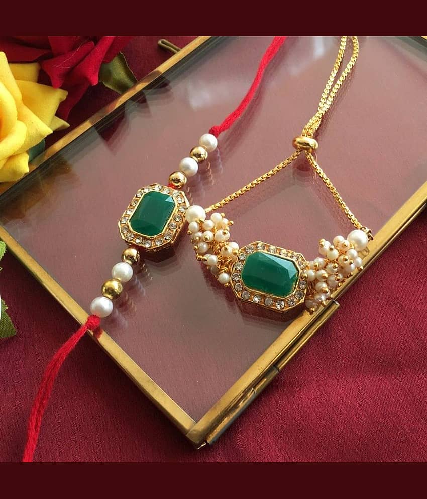 THRIFTKART Bhaiya Bhabhi Rakhi Multicolour STON WITH American Diamond BHAIYA BHABHI RAKHI